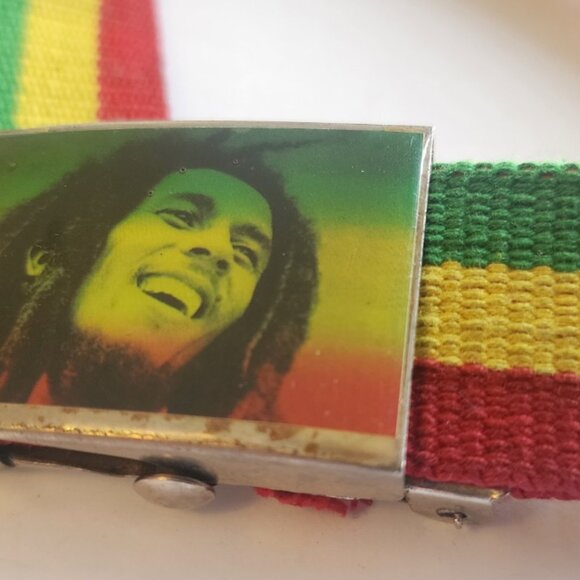 Bob Marley Three Colors Stripes Fabric Belt  Slide Buckle size 38+ - Picture 2 of 3